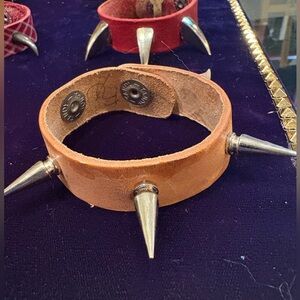 Tan Spiked Leather Bracelet Handmade New